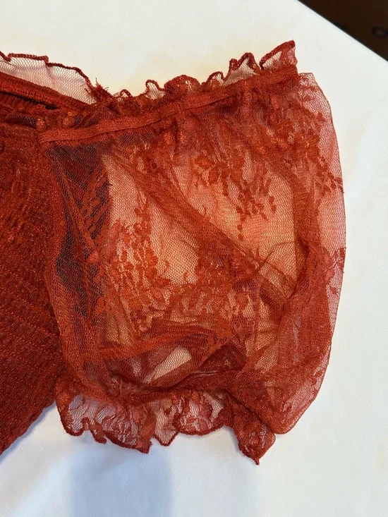 Ember Women’s Rust Lace/Mesh Tiered Midi Dress  Sz. M - Picture 5 of 13